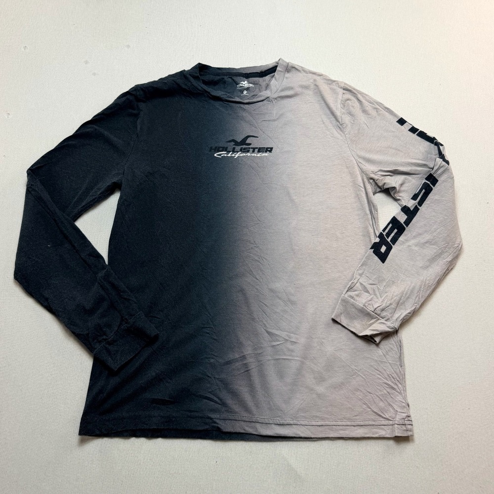 Hollister Graphic Tee Mens Medium Gray Excellent Ombre Long Sleeve Shirt